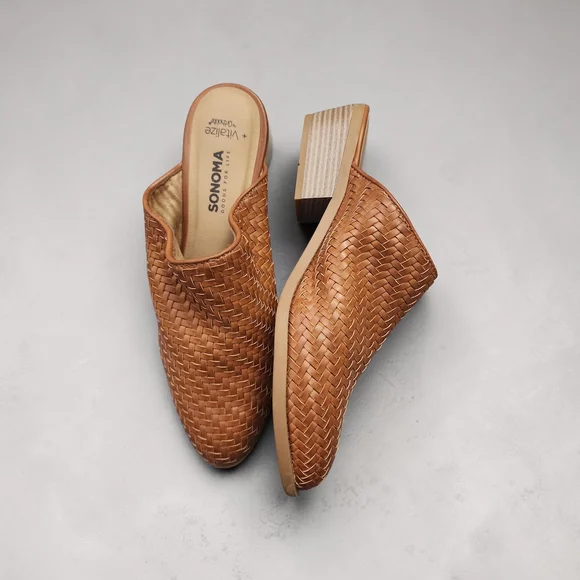 SONOMA Tan Woven Leather Slip-On Clogs - Picture 2 of 4